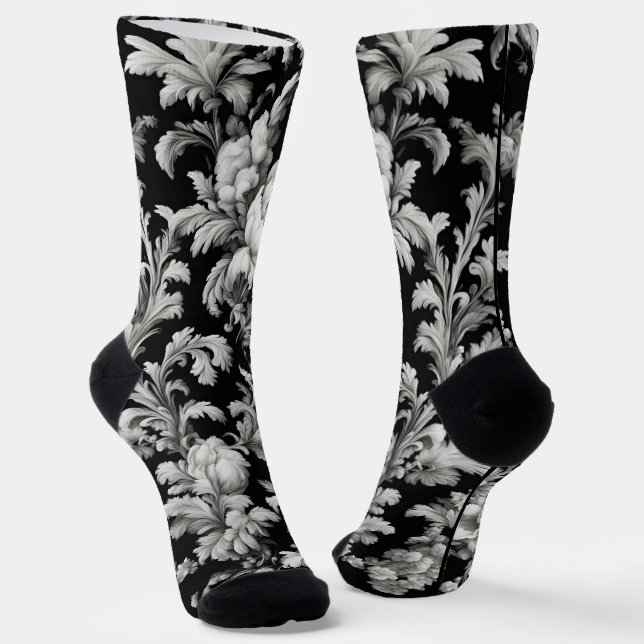 Dramatic Monochrome Marble Toile Crew Socks (Angled)