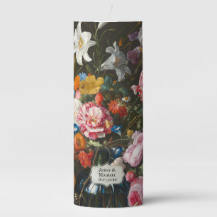 Dramatic Moody Fine Art Botanical Pillar Candle