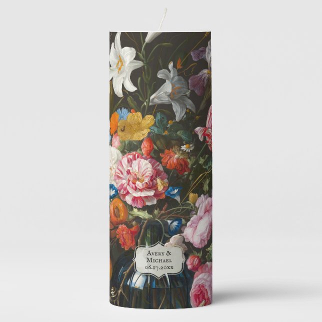 Dramatic Moody Fine Art Botanical  Pillar Candle (Front)