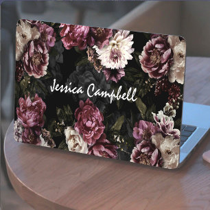 Dramatic Moody Rose White Floral Monogram HP Laptop Skin