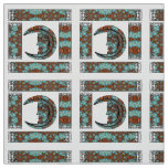 Dramatic Moon Portrait Pattern Vintage Style Fabric