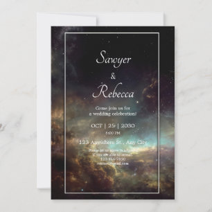 Dramatic Nebula Copper Teal Starry Night Wedding Invitation