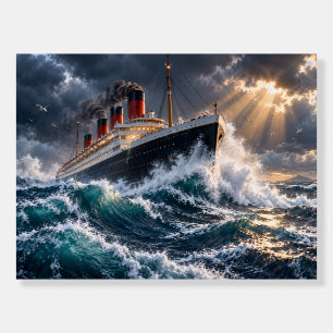 Dramatic Ocean Liner in a Stormy Sea Foam Board