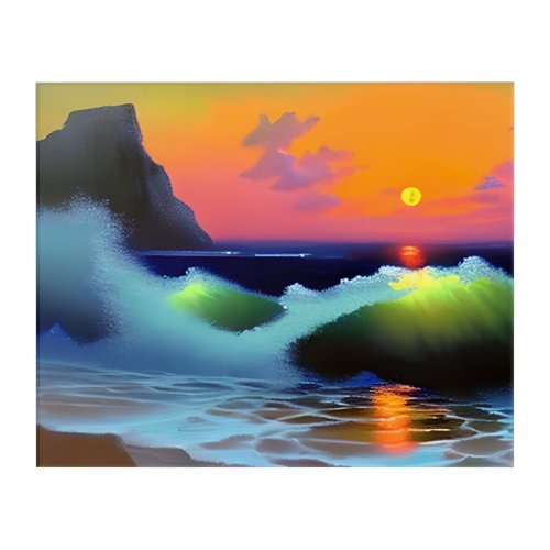 Dramatic Ocean Waves and Sunset Acrylic Print