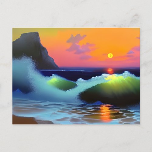 Dramatic Ocean Waves and Sunset Postcard