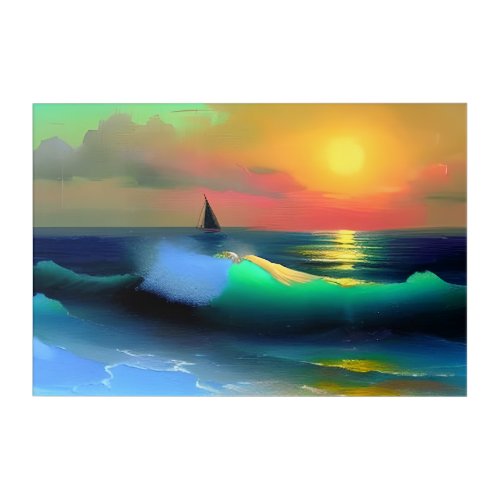 Dramatic Ocean Waves and Sunset Reflection Acrylic Print