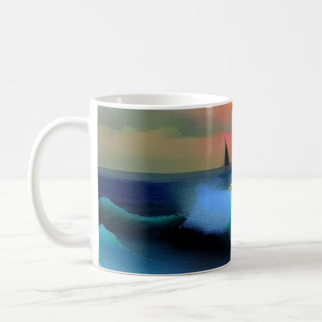 Dramatic Ocean Waves and Sunset Reflection Coffee Mug (Left)