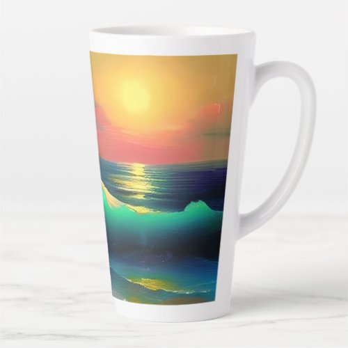 Dramatic Ocean Waves and Sunset Reflection Latte Mug