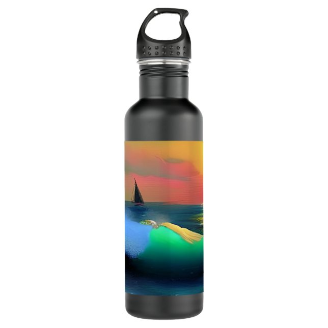 Dramatic Ocean Waves and Sunset Reflection Stainless Steel Water Bottle (Front)