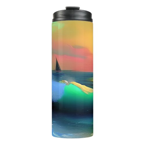 Dramatic Ocean Waves and Sunset Reflection Thermal Tumbler