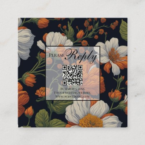 Dramatic Orange white elegant florals QR code Enclosure Card