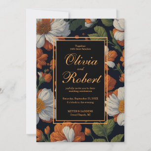 Dramatic Orange white elegant retro flowers Invitation