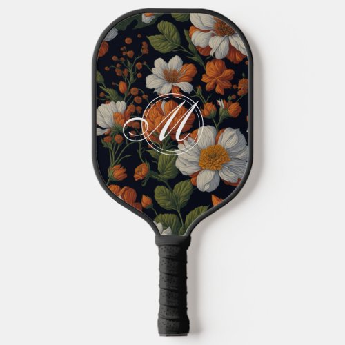 Dramatic Orange white elegant retro flowers Pickleball Paddle