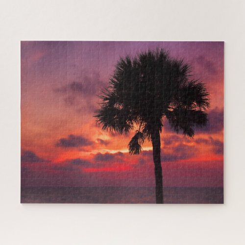 Dramatic Palm Tree Sunset In Naples Florida Jigsaw Puzzle
