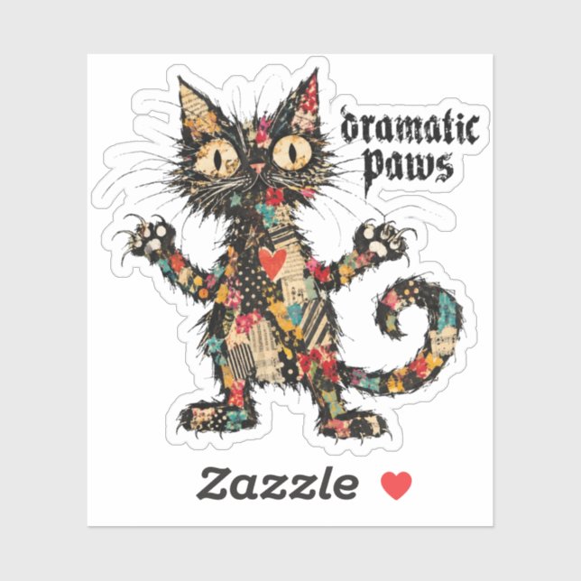 Dramatic Paws Funny Cat Custom Cut Sticker (Sheet)