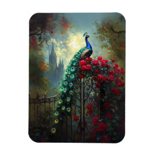 Dramatic Peacock Red Roses Gothic Flexible Magnet