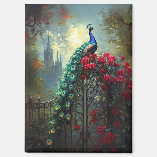 Dramatic Peacock Red Roses Gothic Magnet