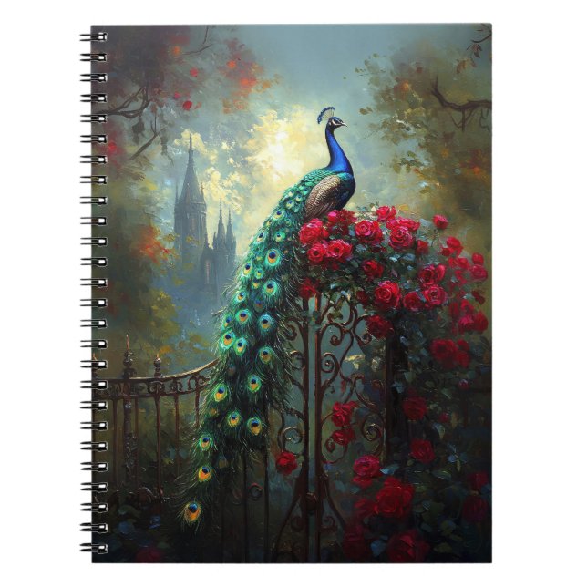 Dramatic Peacock Red Roses Gothic Notebook (Front)
