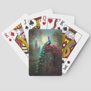 Dramatic Peacock Red Roses Gothic Poker Cards