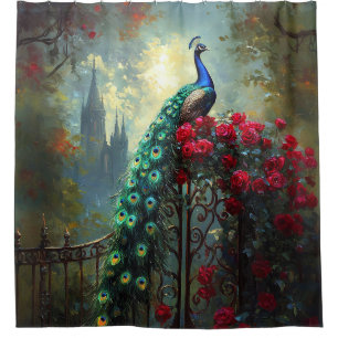 Dramatic Peacock Red Roses Gothic Shower Curtain