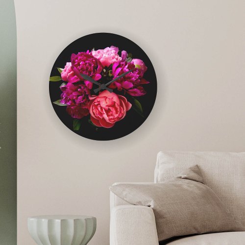 Dramatic Pink And Purple Peonies Large Clock