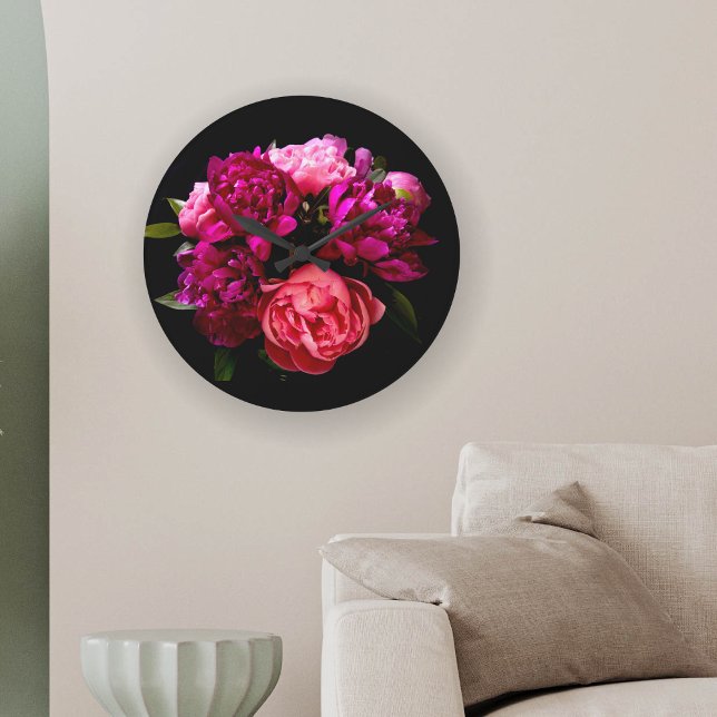 Dramatic Pink And Purple Peonies Large Clock (Creator Uploaded)