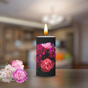 Dramatic Pink And Purple Peonies Pillar Candle