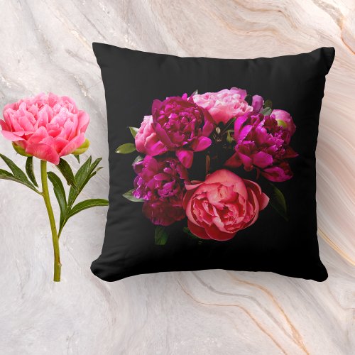 Dramatic Pink And Purple Peonies Throw Pillow