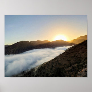 Dramatic Pink Cloud at Sunset Over Winding River - Poster