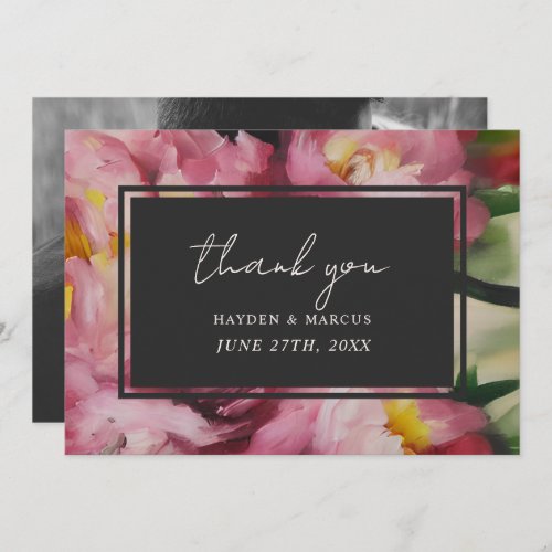 Dramatic Pink Floral Wedding Photo Thank You