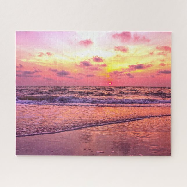 Dramatic Pink Sunset Over Ocean In Naples, Florida Jigsaw Puzzle (Horizontal)