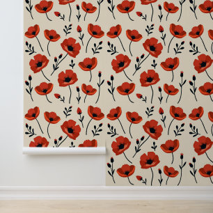 Dramatic Poppy Collection Minimalist Botanical Wallpaper