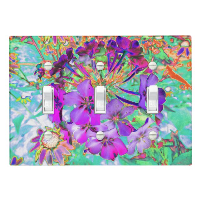 Dramatic Psychedelic Magenta and Purple Flowers Light Switch Cover (In Situ)