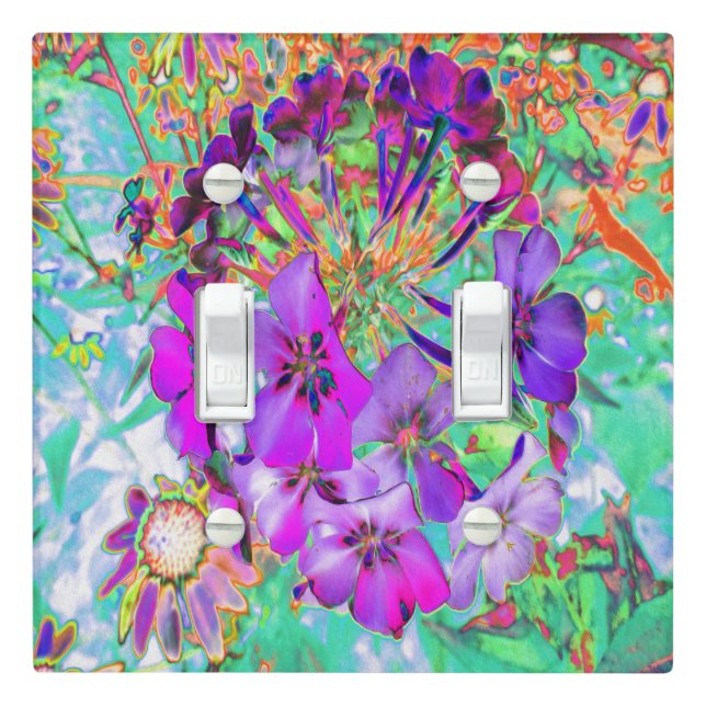 Dramatic Psychedelic Magenta and Purple Flowers Light Switch Cover (In Situ)