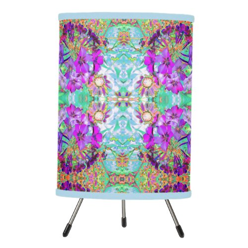 Dramatic Psychedelic Magenta and Purple Flowers Tripod Lamp