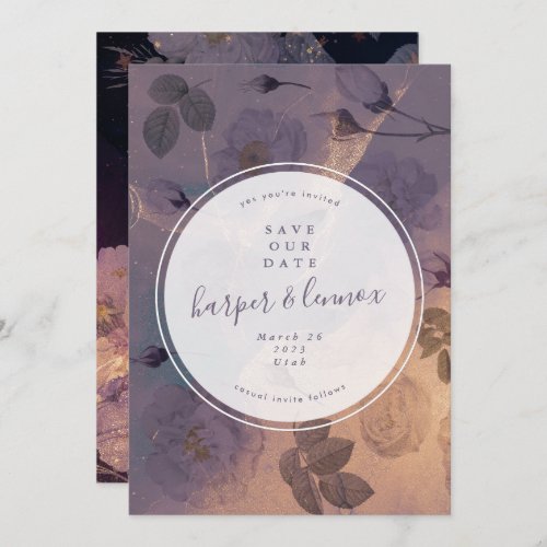 Dramatic Purple Floral Fall Circle Photo Save The Date