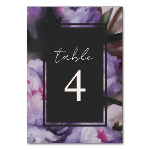 Dramatic Purple Floral Wedding Table Number