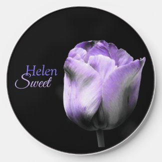 Dramatic Purple/Gray Tulip on Black *personalize* Wireless Charger