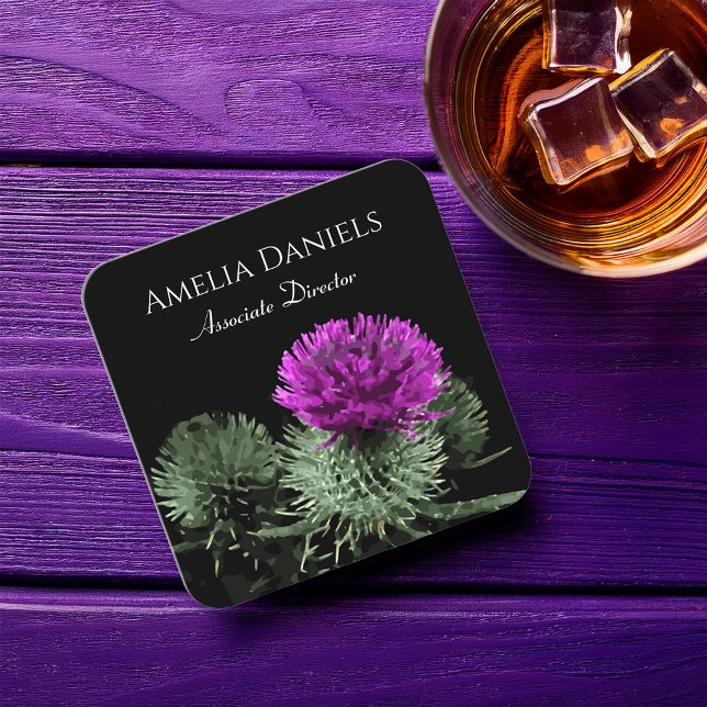 Dramatic Purple Thistle on Black Business Card (Creator Uploaded)
