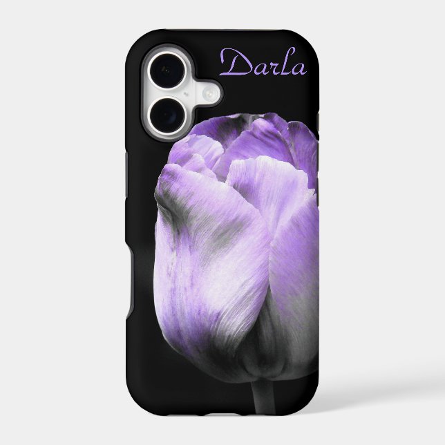 Dramatic Purple Tulip on Black *Personalize* Iphone Case (Back)
