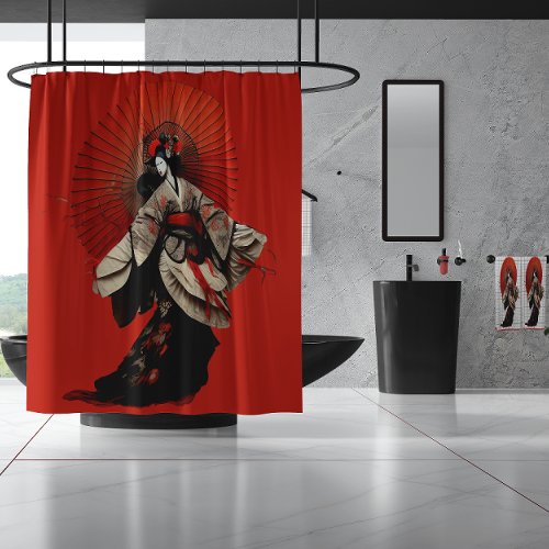 Dramatic Red and Black Kabuki Theater  Shower Curtain