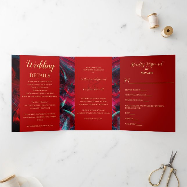 Dramatic Red and Black Wedding Tri-Fold Invitation (Inside)