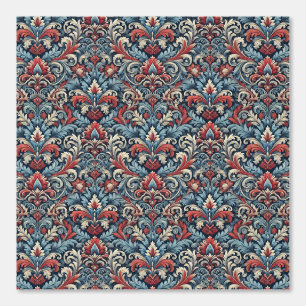 Dramatic Red and Blue Damask Wallpaper