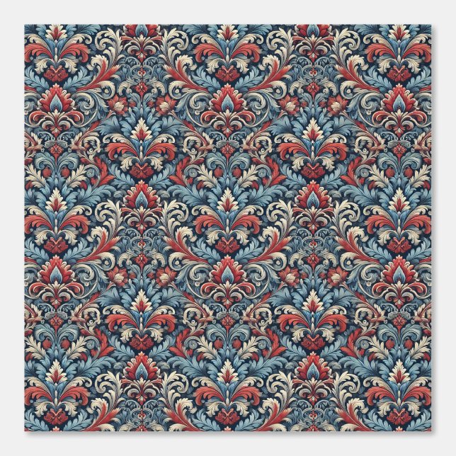 Dramatic Red and Blue Damask Wallpaper (Front)