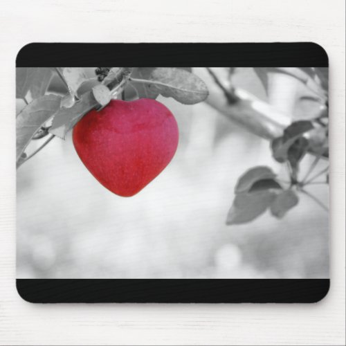 Dramatic Red Heart Shaped Apple Mouse Pad