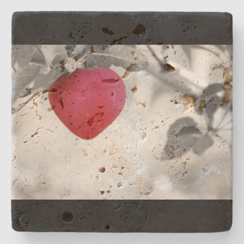Dramatic Red Heart Shaped Apple Stone Coaster