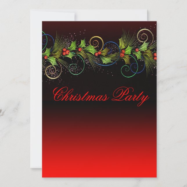 Dramatic Red Holly Corporate Christmas Party Invitation (Front)