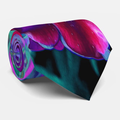 Dramatic Red Purple and Pink Garden Flower Neck Tie