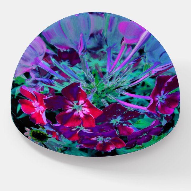 Dramatic Red, Purple and Pink Garden Flower Paperweight (Angled)