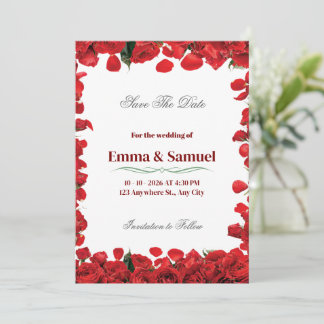 Dramatic Red Rose Border Save The Date Card